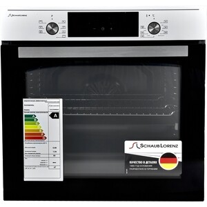 Встраиваемые электрические духовки Schaub Lorenz 595х595х565, мультифункциональный духовой шкаф, Класс А, Объем 80 л, 8 режимов, Гриль, Конвекция, Тангенциальное охлаждение корпуса, Программируемый таймер с автоотключением (сенсорный интерфейс),Утапл
