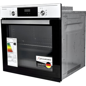 Встраиваемые электрические духовки Schaub Lorenz 595х595х565, мультифункциональный духовой шкаф, Класс А, Объем 80 л, 8 режимов, Гриль, Конвекция, Тангенциальное охлаждение корпуса, Программируемый таймер с автоотключением (сенсорный интерфейс),Утапл