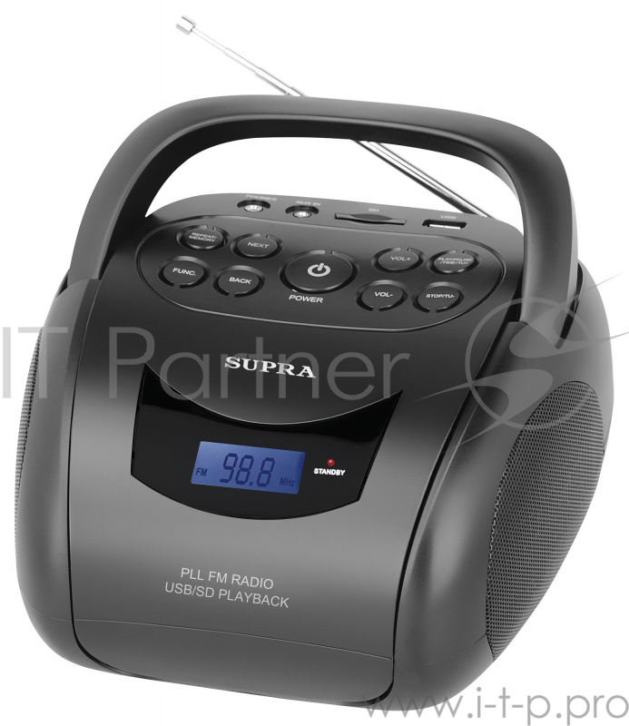 Аудиомагнитола Supra BB-24MUS черный 3Вт/MP3/FM(dig)/USB/SD