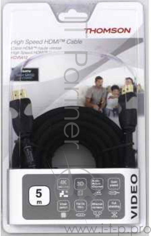 Кабель аудио-видео Thomson High Speed HDMI (m)/HDMI (m) 5м. феррит.кольца Позолоченные контакты черный (00132108)