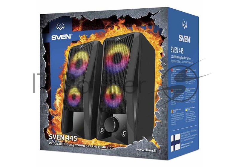 Колонки Sven 445, чёрный, USB, 2.0,2x3 Вт(RMS), подсветка