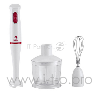 Блендер ВАСИЛИСА ВА-303А белый с малинов: 400Вт, 2 СКОРОСТИ, измельчитель, венчик,ножи из нерж.стали