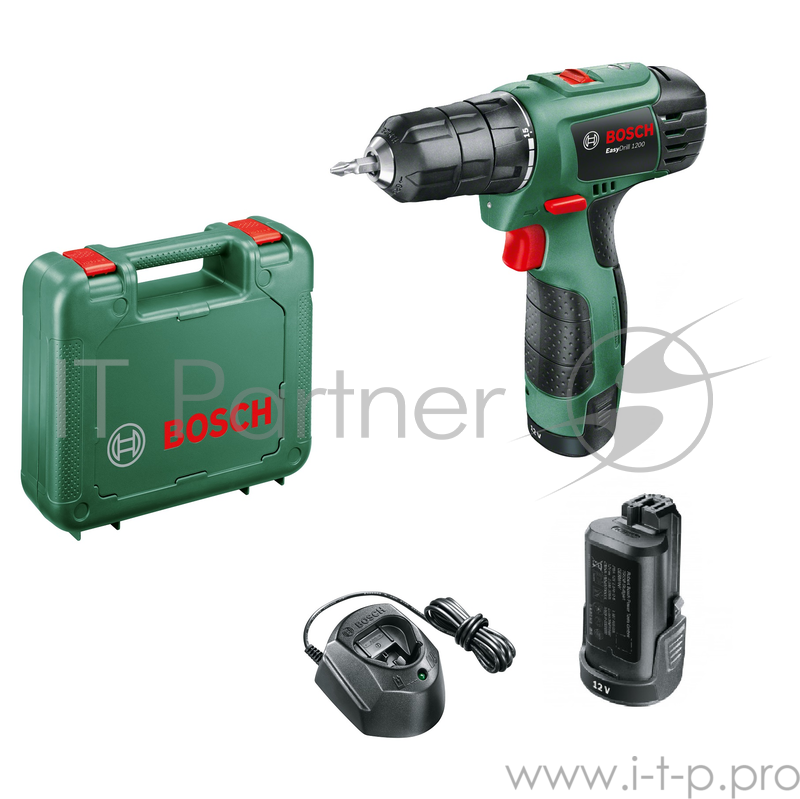 Дрель-шуруповёрт Bosch EasyDrill 1200 06039A210B, аккум. (Li-Ion 12В, 450/1650об.мин., быстроз.) + доп.аккум. + кейс