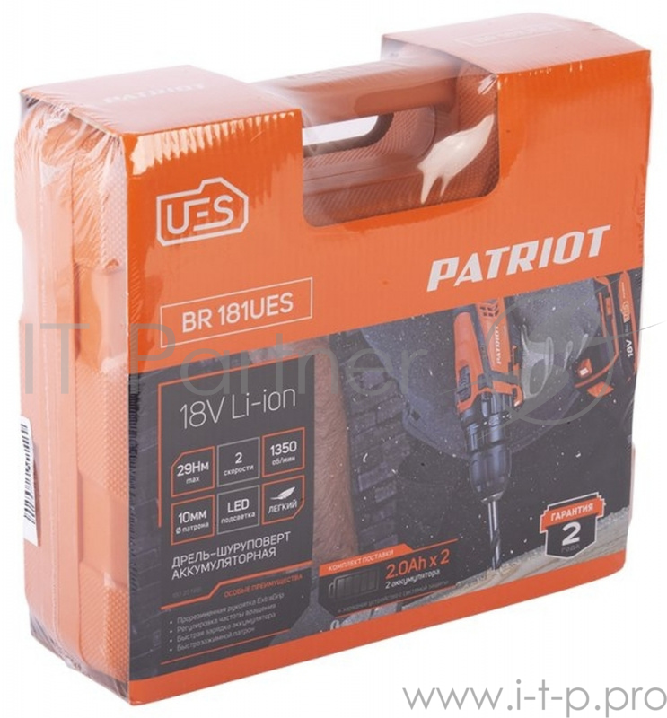 Дрель-шуруповерт Patriot BR 181UES аккум. патрон:быстрозажимной (кейс в комплекте)