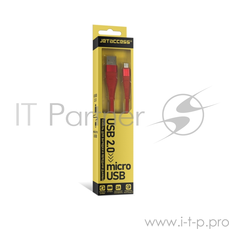 Кабель для зарядки и передачи данных Jet.A JA-DC27 1м красный (в оплётке,USB2.0/microUSB, QC3.0, 2A)