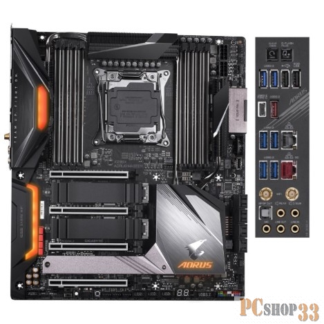 Мат.плата X299X AORUS MASTER, Socket 2066, Intel®X299, 8xDDR4-2933, 4xPCI-Ex16, 8xSATA3,(RAID 0/1/5/10) 3xM.2, 8 Ch Audio, 1xGLan, 1x5GbLan, Wi-Fi, (2+6)xUSB2.0, (7+4)xUSB3.2, (1+1)xUSB3.2 Type-C™, ATX, RTL {5}