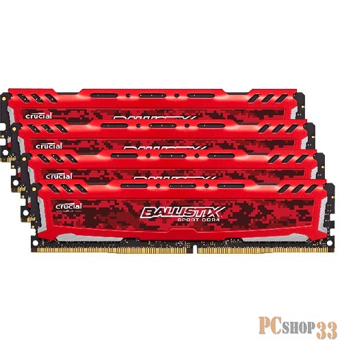 Память оперативная Crucial 16GB Kit (4GBx4) DDR4 2400 MT/s (PC4-19200) CL16 SR x8 Unbuffered DIMM 288pin Ballistix Sport LT Red