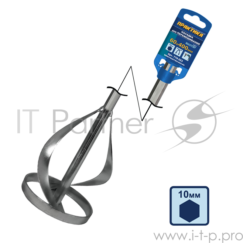 Насадка для перемешивания ПРАКТИКА 779-523 60х400мм, хв.HEX10, лаки, краски