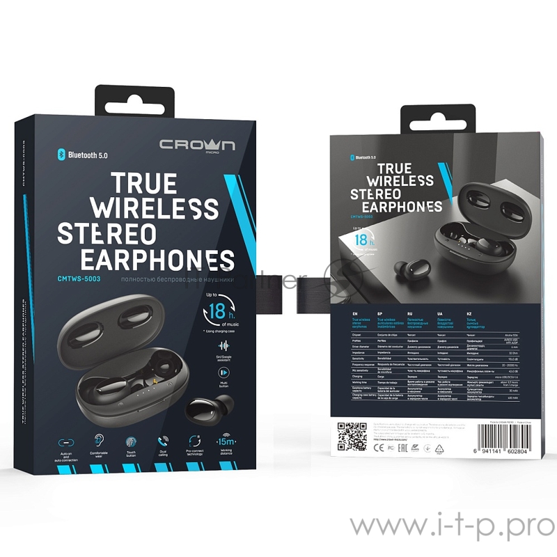 Полностью беспроводные наушники CROWN CMTWS-5003 black