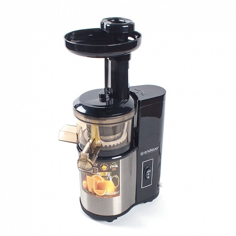 Соковыжималка Endever Sigma-95, шнековая, 350Вт, ёмк. для сока 1л, для мякоти 0.8л, холодный отжим, реверс, серебристый/чёрный