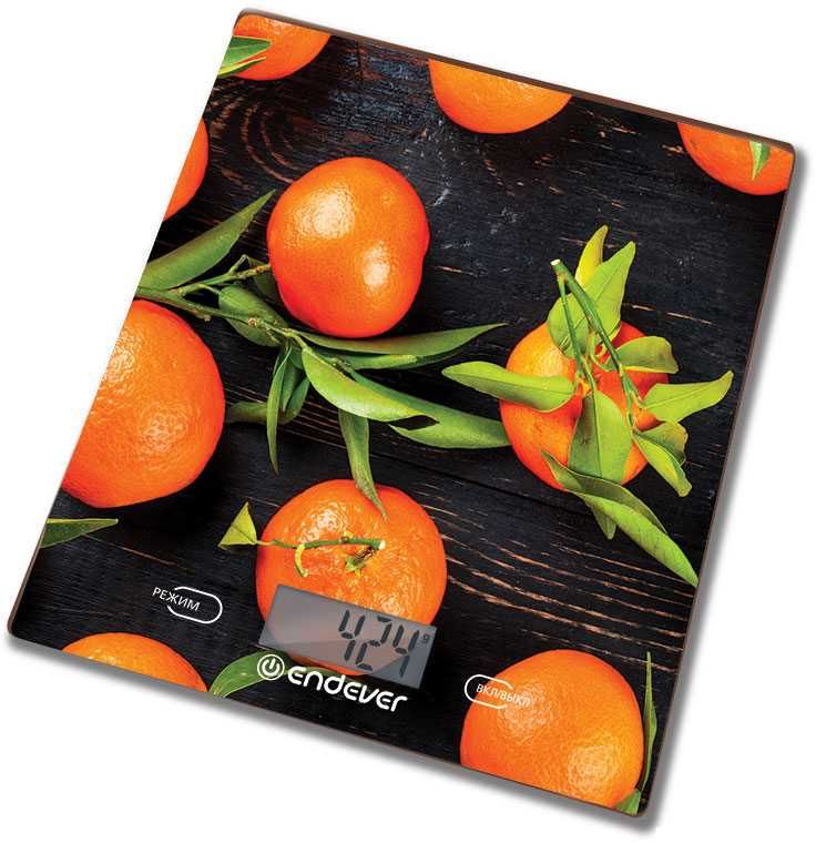 Весы кухонные электронные Endever Chief-504, рисунок Апельсины, вес от 2 г до 5 кг, закаленное стекло, автовыключение