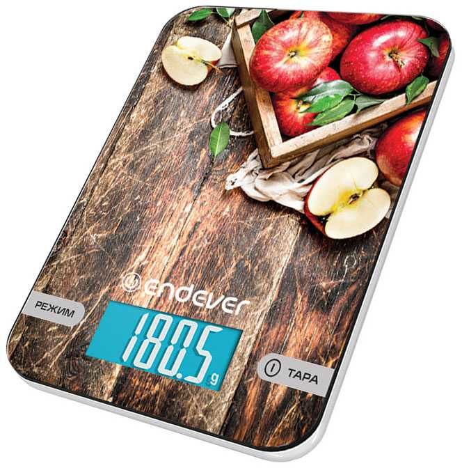 Весы кухонные электронные Endever Chief-507, рисунок Яблоки, вес от 2 г до 5 кг, закаленное стекло, автовыключение