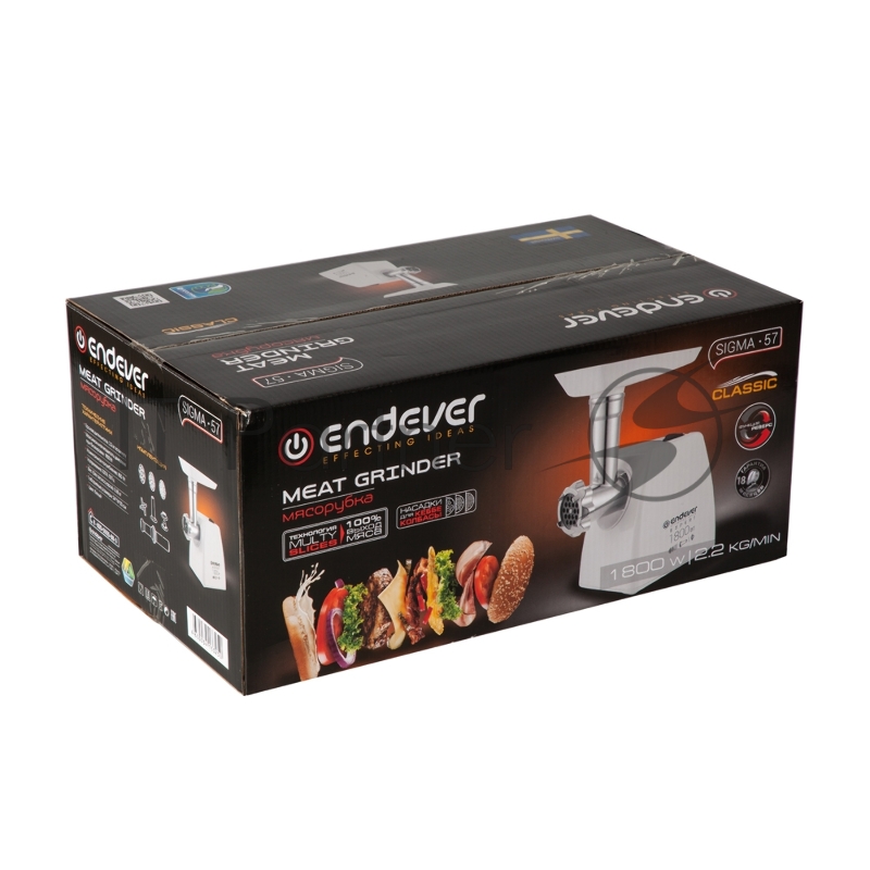 Мясорубка Endever Sigma-57, 1800 Вт., комплект насадок, производительность до 2,2 кг/мин., белый