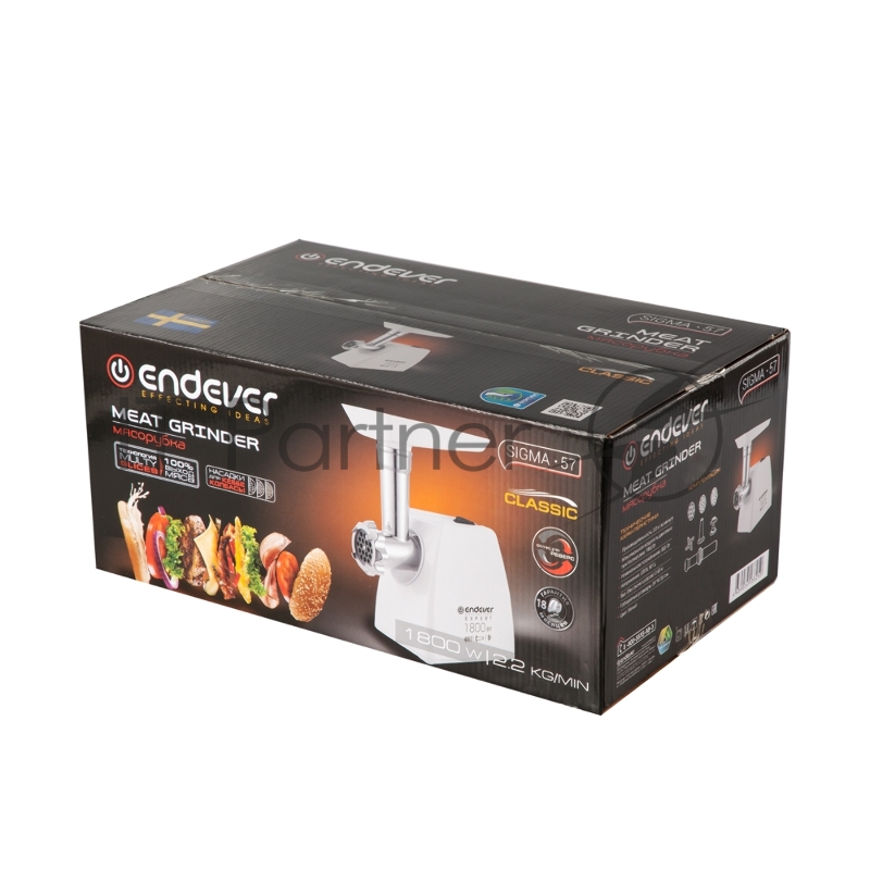Мясорубка Endever Sigma-57, 1800 Вт., комплект насадок, производительность до 2,2 кг/мин., белый
