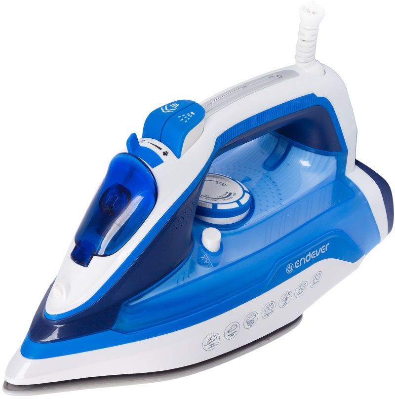 Утюг Endever Delta 203, 2200 Вт., подача пара 20 г/мин, паровой удар 140 г/мин, керамическая подошва, белый/голубой