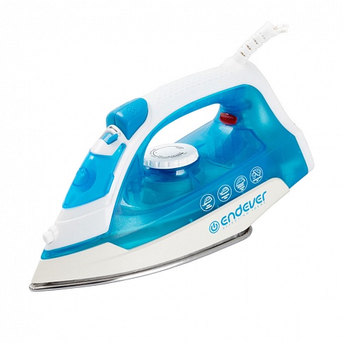 Утюг Endever Delta-102, 1200 Вт., подача пара 30 г/мин, паровой удар 130 г/мин, подошва сталь, белый/голубой