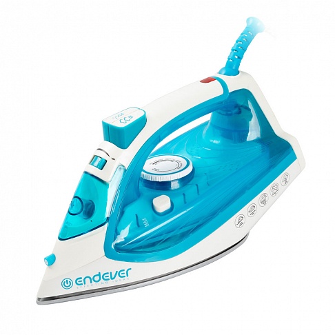 Утюг Endever Delta-201, 2200 Вт., подача пара 40 г/мин., паровой удар 140 г/мин., керамическая подошва, белый/голубой