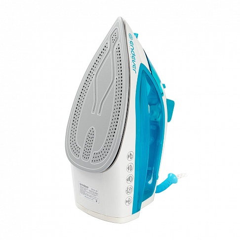 Утюг Endever Delta-201, 2200 Вт., подача пара 40 г/мин., паровой удар 140 г/мин., керамическая подошва, белый/голубой