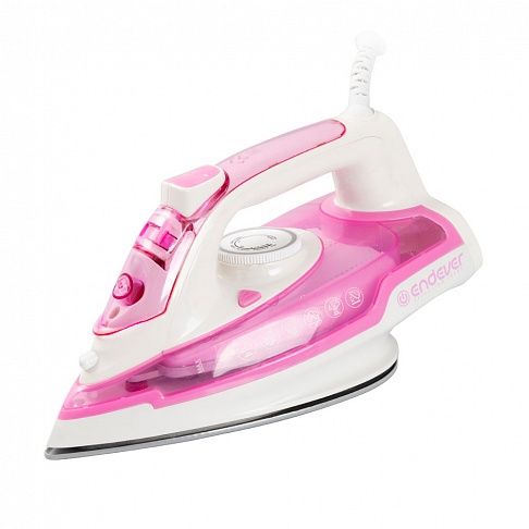 Утюг Endever Delta-205, 2200 Вт., подача пара 40 г/мин., паровой удар 140 г/мин., керамическая подошва, белый/розовый