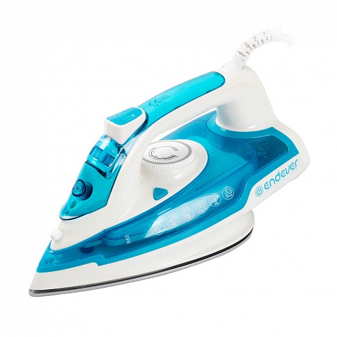 Утюг Endever Delta-206, 2200 Вт., подача пара 40 г/мин., паровой удар 140 г/мин., керамическая подошва, белый/голубой