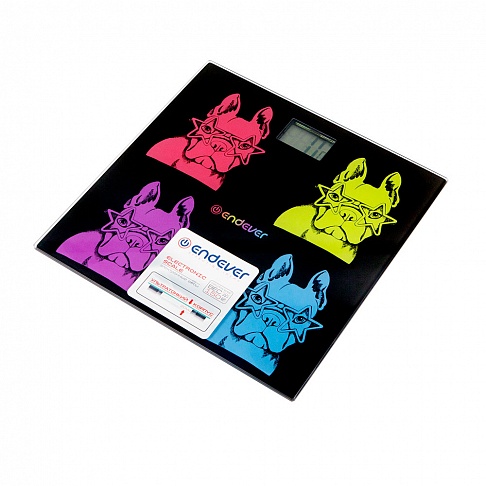 Весы напольные Endever Aurora-565, рисунок Собака, материал закаленное стекло, максимальный вес 150 кг, включение одним нажатием