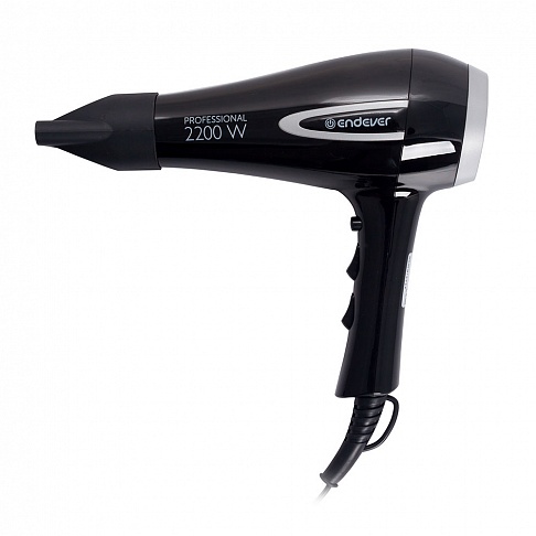 Фен Endever Aurora-474, 2200 Вт., 2 режима мощности, 3 температурных режима, насадка диффузор, профессиональный AC-мотор, чёрный