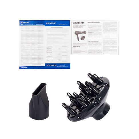 Фен Endever Aurora-474, 2200 Вт., 2 режима мощности, 3 температурных режима, насадка диффузор, профессиональный AC-мотор, чёрный