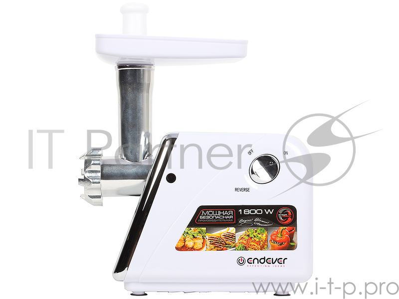 Мясорубка Endever Skyline MG-46 1800Вт, про-сть до 2,5 кг/мин, реверс, 2 решетки, загрузочный лоток, толкатель, стальной нож, белый