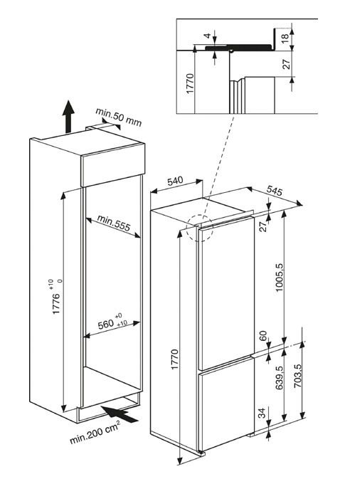 Холодильник встраиваемый HOTPOINT-ARISTON BCB 7030 AA F C (RU) белый