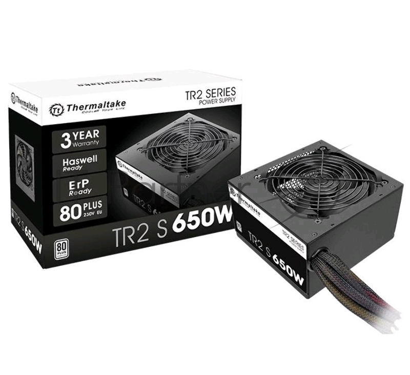 Блок питания 650Вт Thermaltake TR2 S 650W TRS-0650P-2 ATX12V V2.3 (20/24+4/8+6/8pin, вентилятор d120мм) + кабель питания EURO (1.5м)
