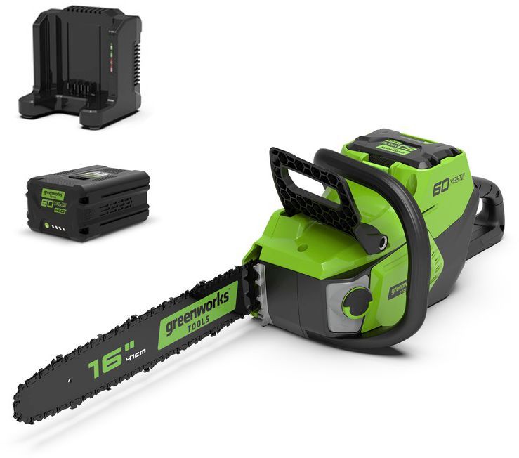 Пила цепная аккум. GREENWORKS 2001807UA 60В g24 2ач (в компл. 1 аккум 60В 2 А/ч + ЗУ) 60В б/щ
