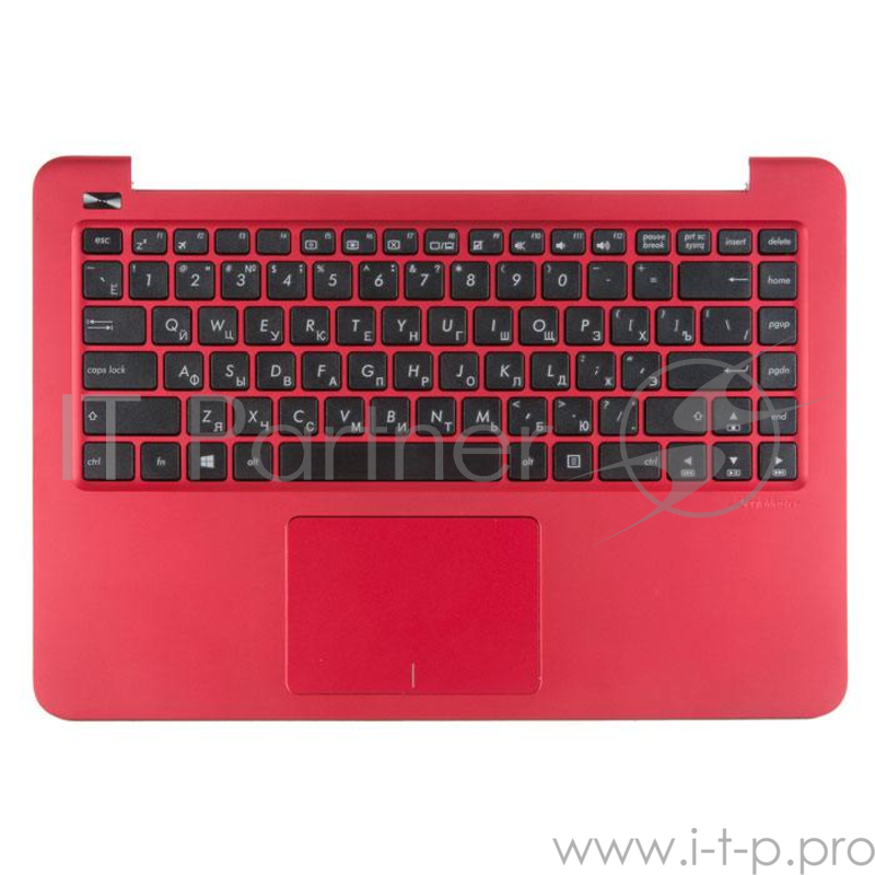 клавиатура для ноутбука Asus E402MA-1R с топкейсом, красная панель, черные кнопки, с тачпадом