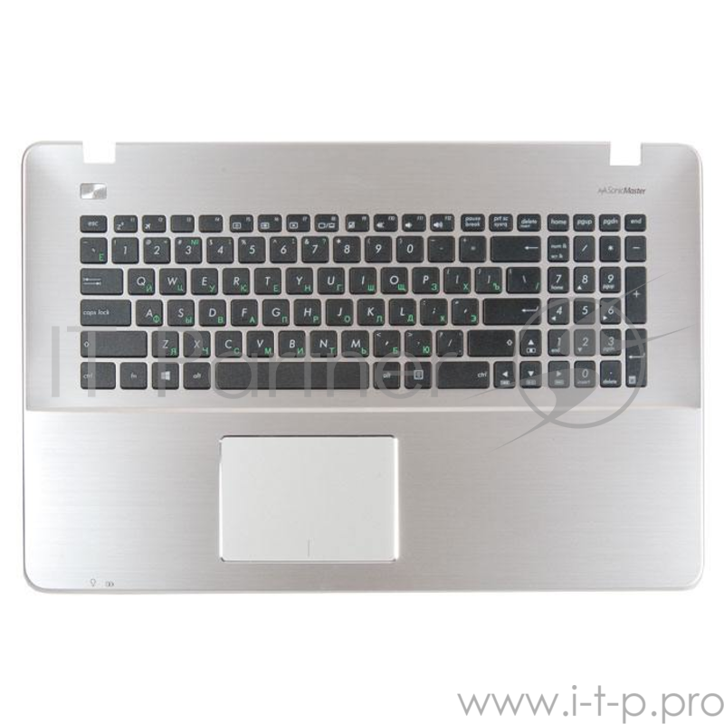 клавиатура для ноутбука Asus X751LJ-3C с топкейсом, серебристая панель, черные кнопки, с тачпадом