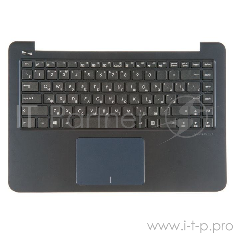 клавиатура для ноутбука Asus E402SA с топкейсом, темно синяя панель, черные кнопки, с тачпадом
