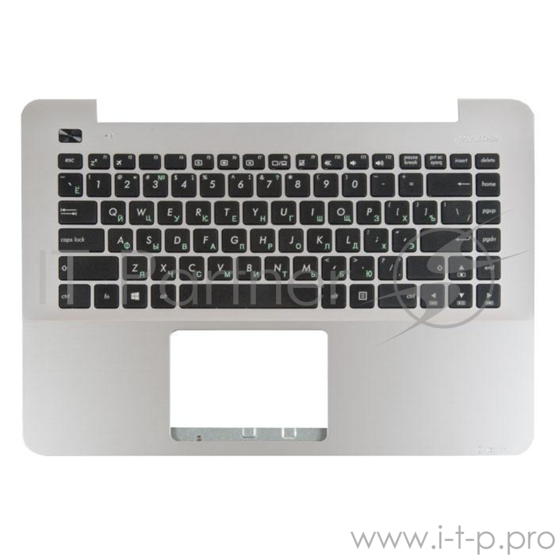клавиатура для ноутбука Asus X455LD-1B с топкейсом, серебристая панель, черные кнопки