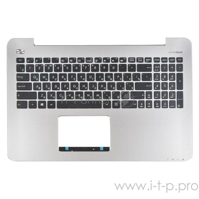 клавиатура для ноутбука Asus X555LN-3D с топкейсом, серебристая панель, черные кнопки