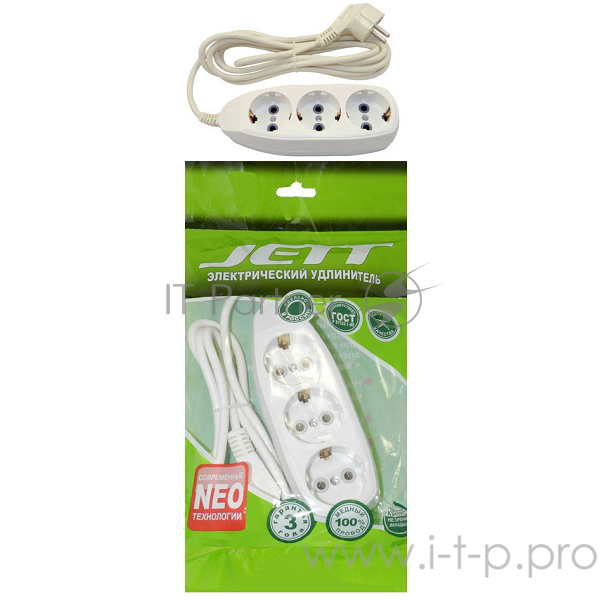 Удлинитель ДЖЕТТ РС-3 с заземлением, 3р*7м ( ПВС 3*0,75 ) (25шт) 155-637