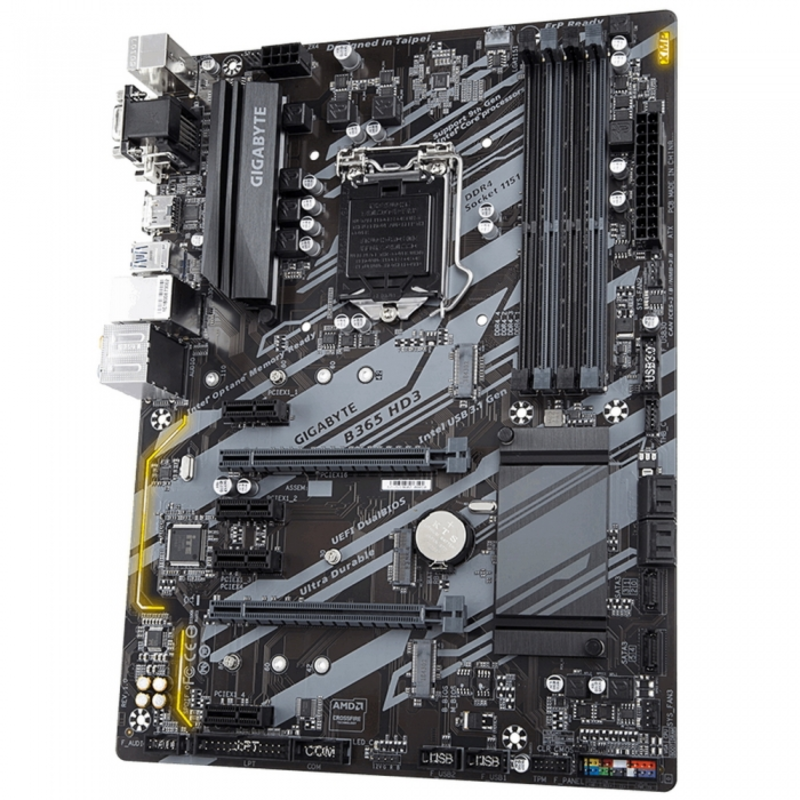 Материнская плата Gigabyte B365 HD3, Socket 1151, Intel®B365, 4xDDR4-2666, D-SUB+DVI-D+HDMI, 2xPCI-Ex16, 4xPCI-Ex1, 6xSATA3(RAID 0/1/5/10), 2xM.2, 8 Ch Audio, GLan, (2+4)xUSB2.0, (4+2)xUSB3.1, 1xPS/2, ATX, OEM