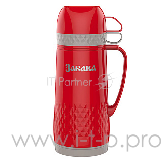 Термос со стеклянной колбой ЗАБАВА РК-1001, 1л красный с серым (12) (РОССИЯ)