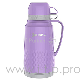 Термос со стеклянной колбой ЗАБАВА РК-1801, 1,8л сиреневый с серым (12) (РОССИЯ)