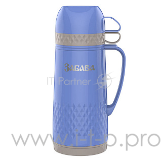 Термос со стеклянной колбой ЗАБАВА РК-1001, 1л голубой с серым (12) (РОССИЯ)