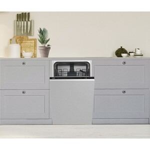 Встраиваемые посудомоечные машины BEKO DIS26022/ Ширина: 45см Инверторный двигатель LCD дисплей 6 программ мойки 10 комплектов посуды Индикация работы: луч на полу Регулировка верхней корзины по высоте Двойное верхнее ко
