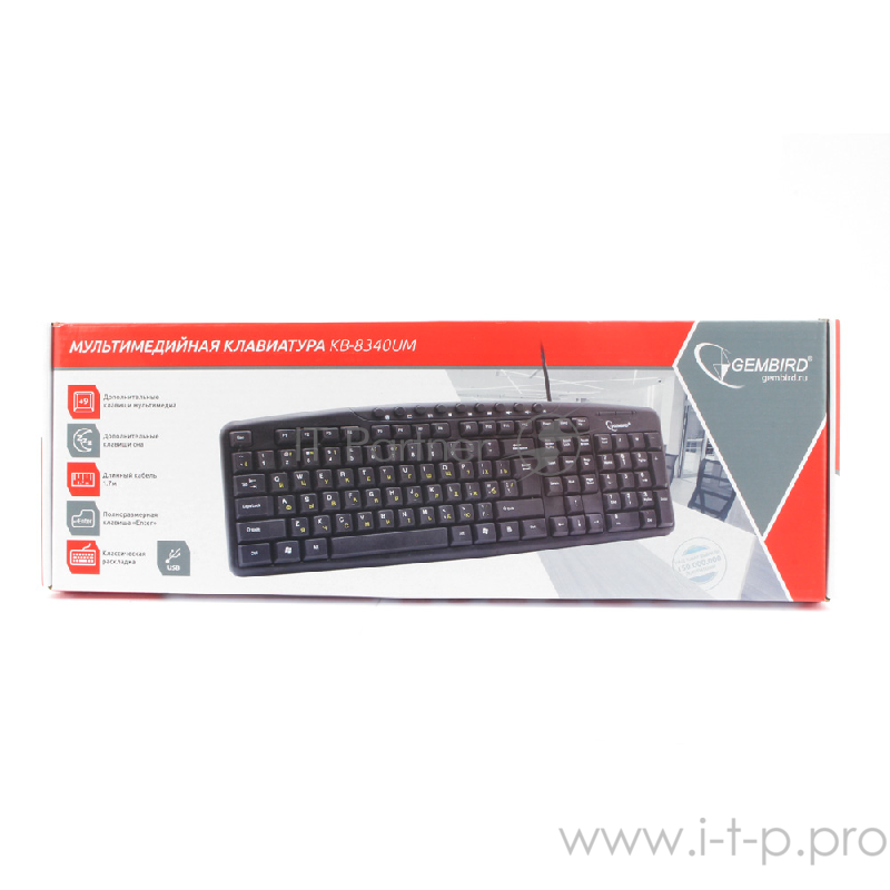 Клавиатура Gembird KB-8340UM-BL, USB, черный, 107 клавиш + 9 доп. клавиш, кабель 1.7 метра