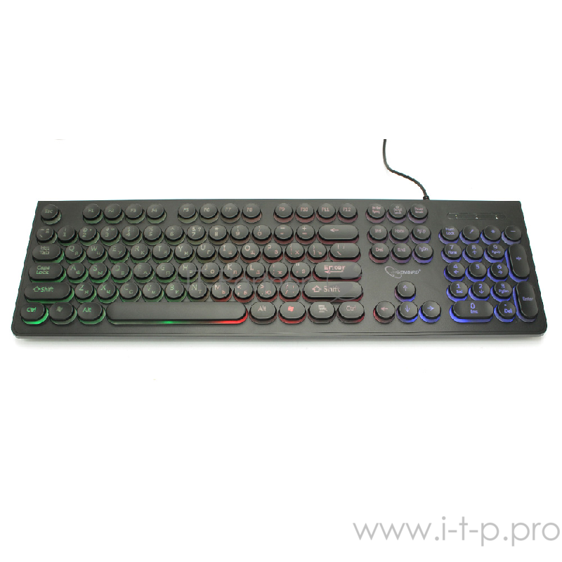 Клавиатура с подсветкой Gembird KB-240L, USB, черный, 104 клавиши, подсветка Rainbow, круглые клавиши, кабель 1.5м