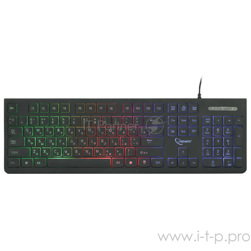 Клавиатура с подсветкой Gembird KB-250L, USB, черный, 104 клавиши, подсветка Rainbow, шоколадный тип клавиш, кабель 1.5м