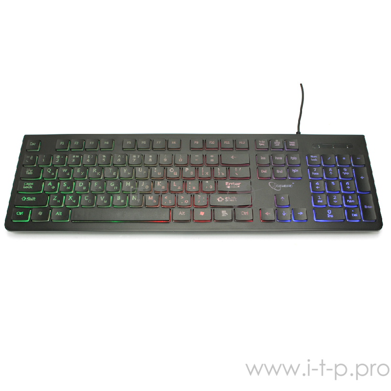 Клавиатура с подсветкой Gembird KB-250L, USB, черный, 104 клавиши, подсветка Rainbow, шоколадный тип клавиш, кабель 1.5м