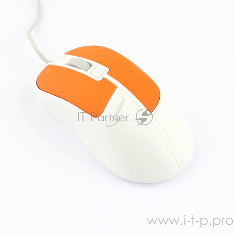 Мышь Gembird MOP-410-O, USB, оранжевый, 3 кнопки+колесо кнопка, soft touch, 1600 DPI, кабель 1.5м