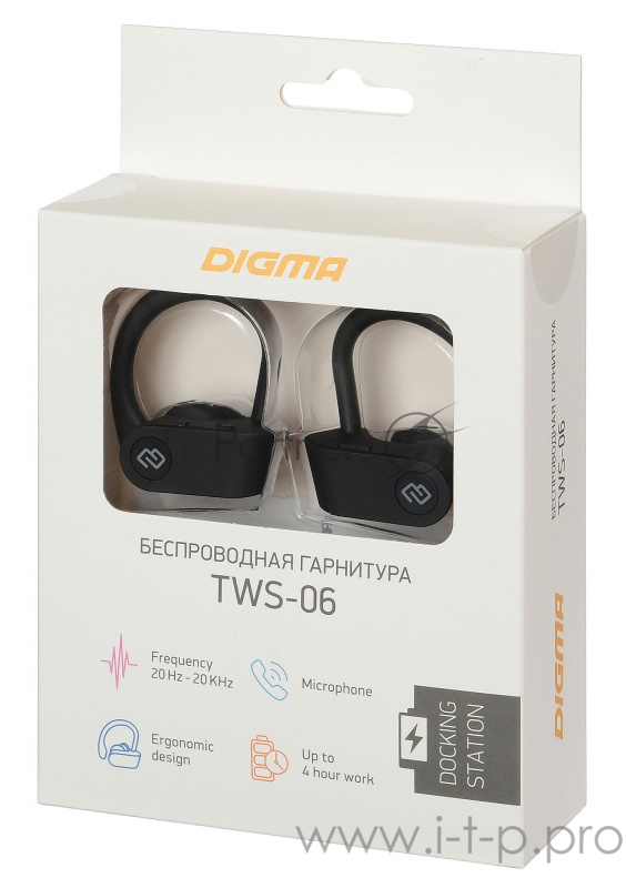 Гарнитура вкладыши Digma TWS-06 черный беспроводные bluetooth (крепление за ухом)