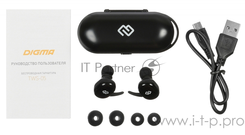 Гарнитура вкладыши Digma TWS-05 Touch черный беспроводные bluetooth (в ушной раковине)