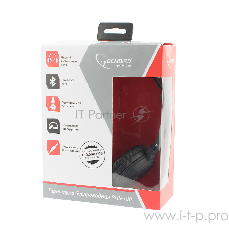 Гарнитура стерео беспров. Gembird BHS-100, чёрный, Bluetooth v.5.0